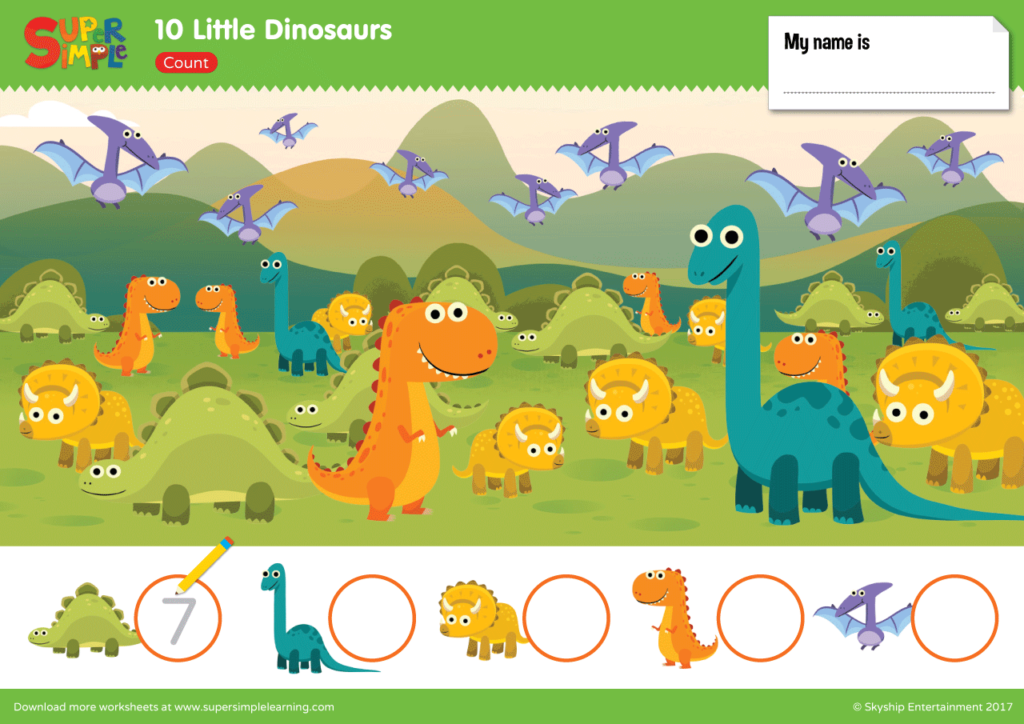 10 little dinosaurs worksheet count super simple