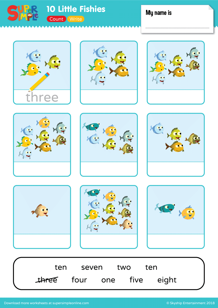 30 Little Fishies Worksheet - Count & Write 30 - Super Simple
