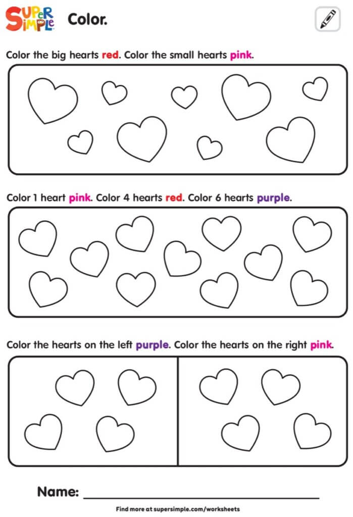 Color the Hearts Worksheet