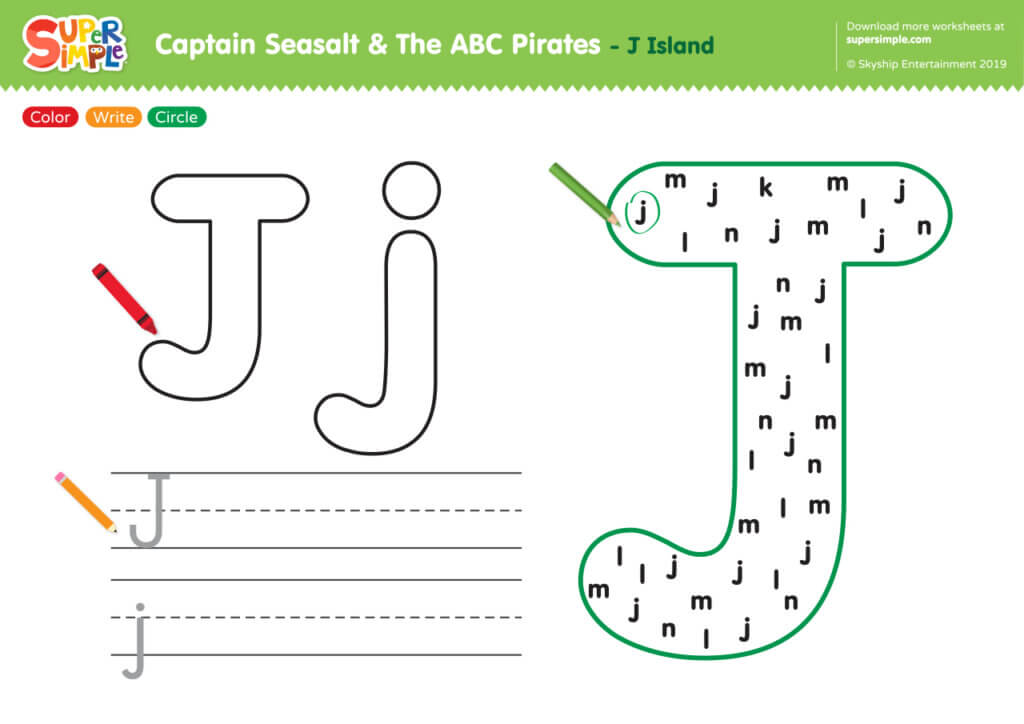Captain Seasalt And The ABC Pirates "J" - Color, Write, Circle