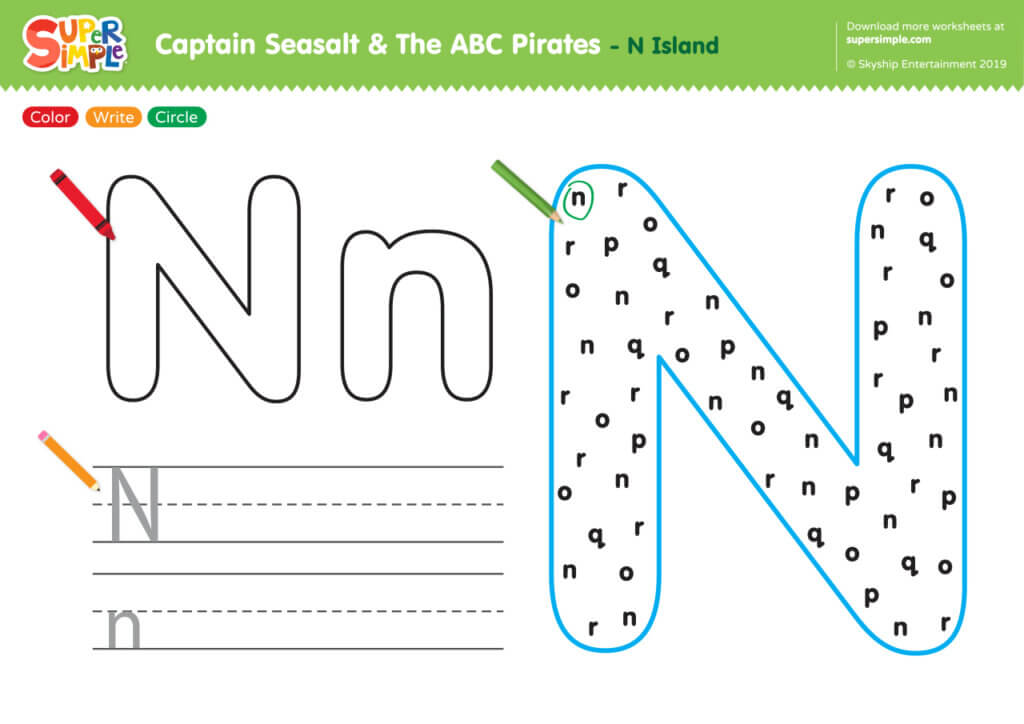 Captain Seasalt And The ABC Pirates "N" - Color, Write, Circle