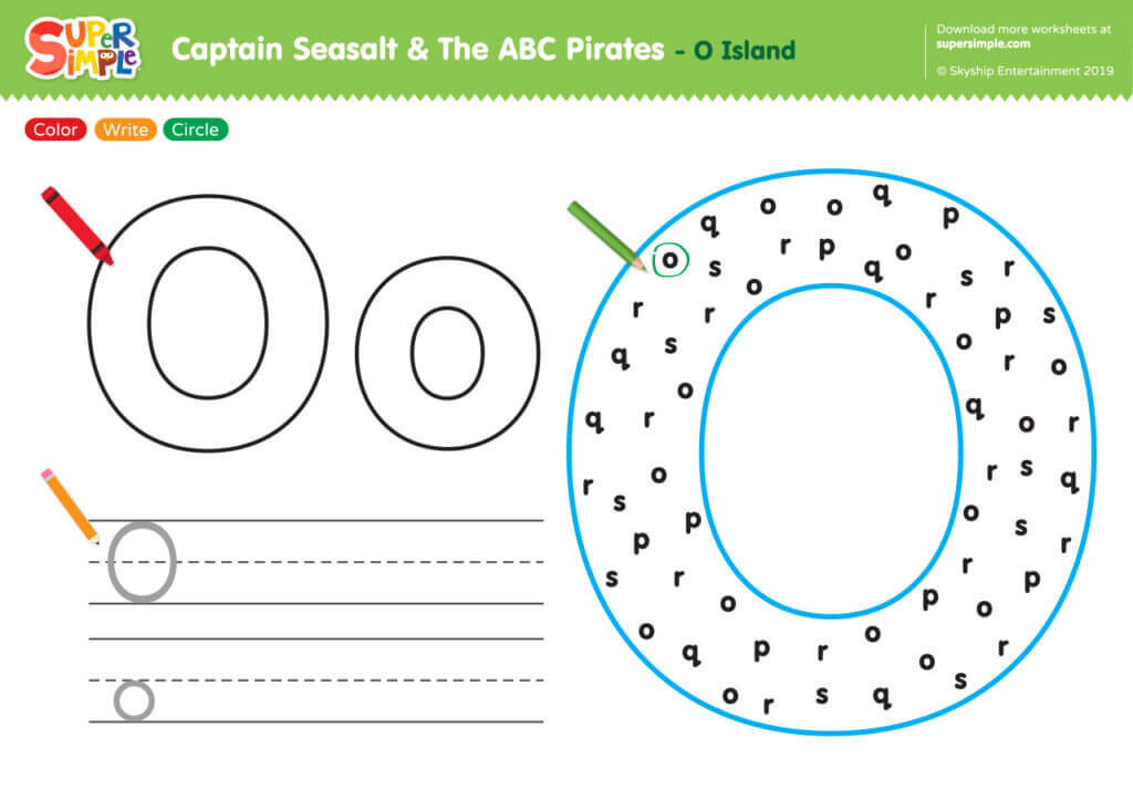 Captain Seasalt And The ABC Pirates "O" - Color, Write, Circle