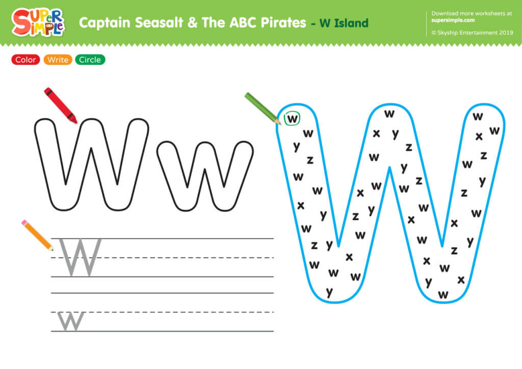 Captain Seasalt And The ABC Pirates "W" - Color, Write, Circle