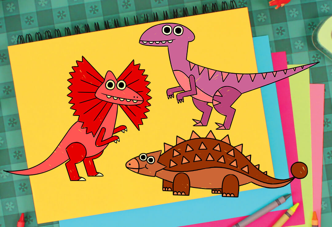 How To Draw A Dilophosaurus, Ankylosaurus, and Velociraptor Super Simple
