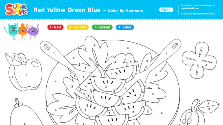 red yellow green blue - color by numbers