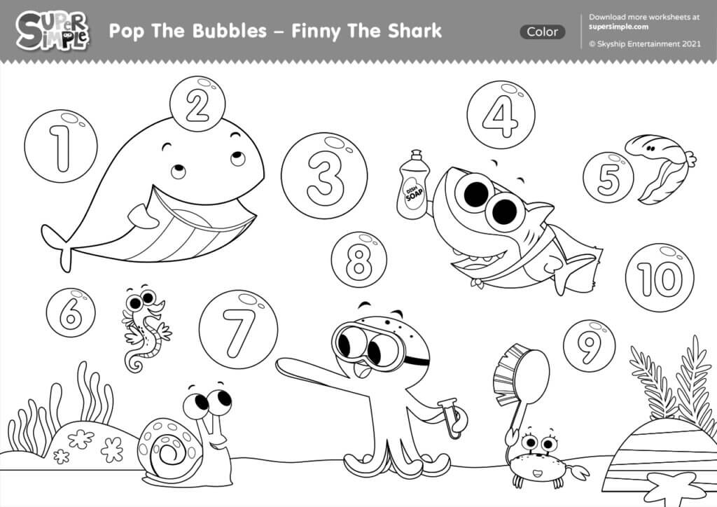 Pop The Bubbles (Finny the Shark) Coloring Page