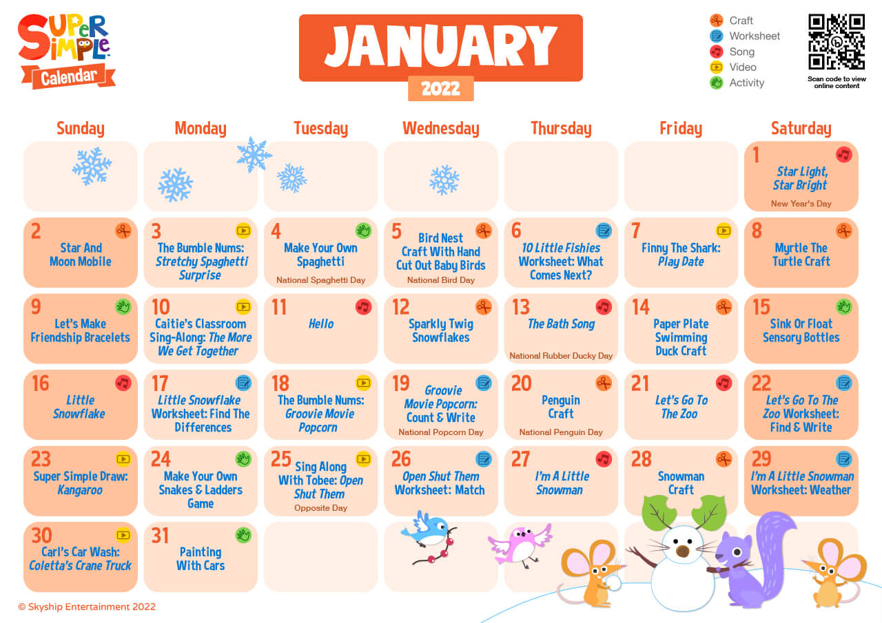 Super Simple Calendar - January