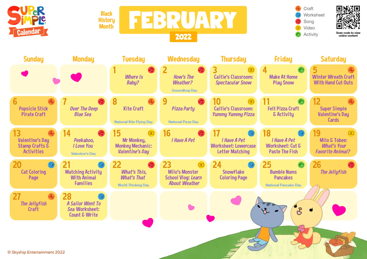Super Simple Calendar - February 2022