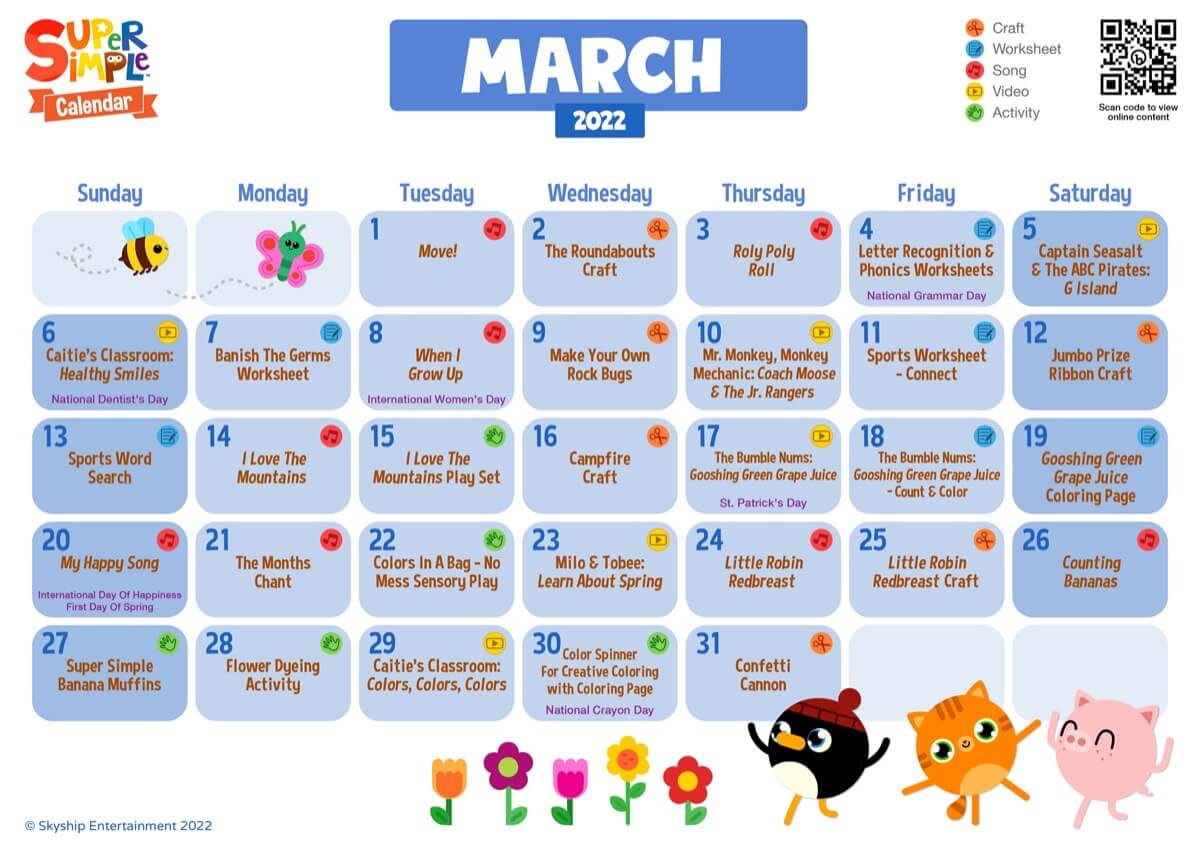 Super Simple Calendar - March 2022