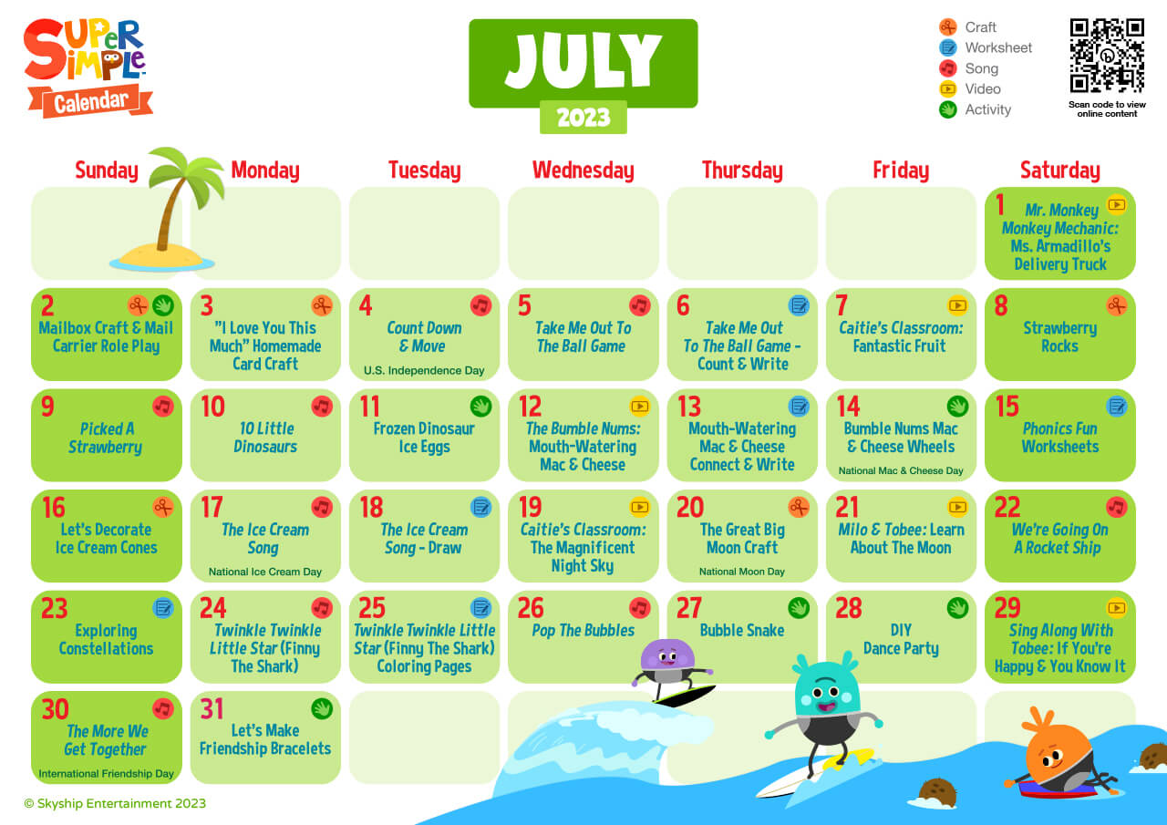 Super Simple Calendar - July