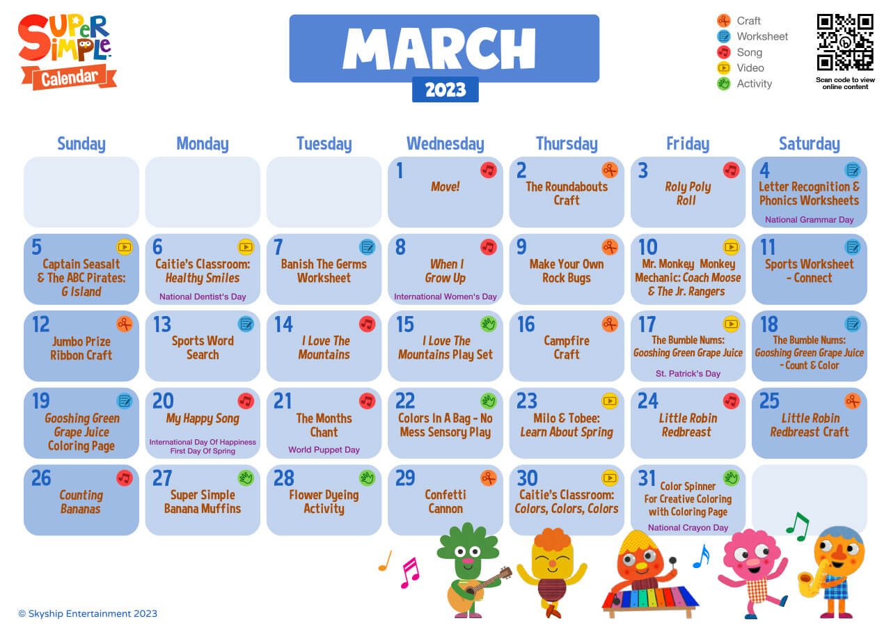 Super Simple Calendar - March