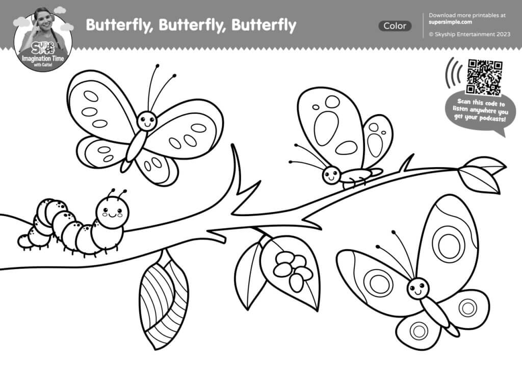 Imagination Time - Butterfly Butterfly Butterfly Coloring Page