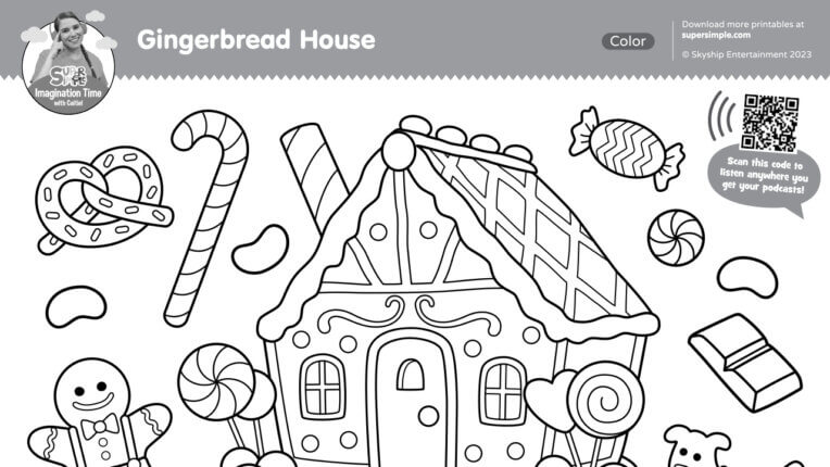 Imagination Time - Gingerbread House Coloring Page