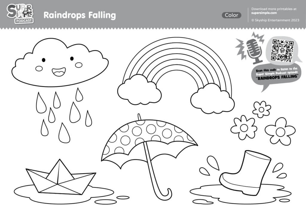 Super Simple Podcast - Raindrops Falling Coloring Page