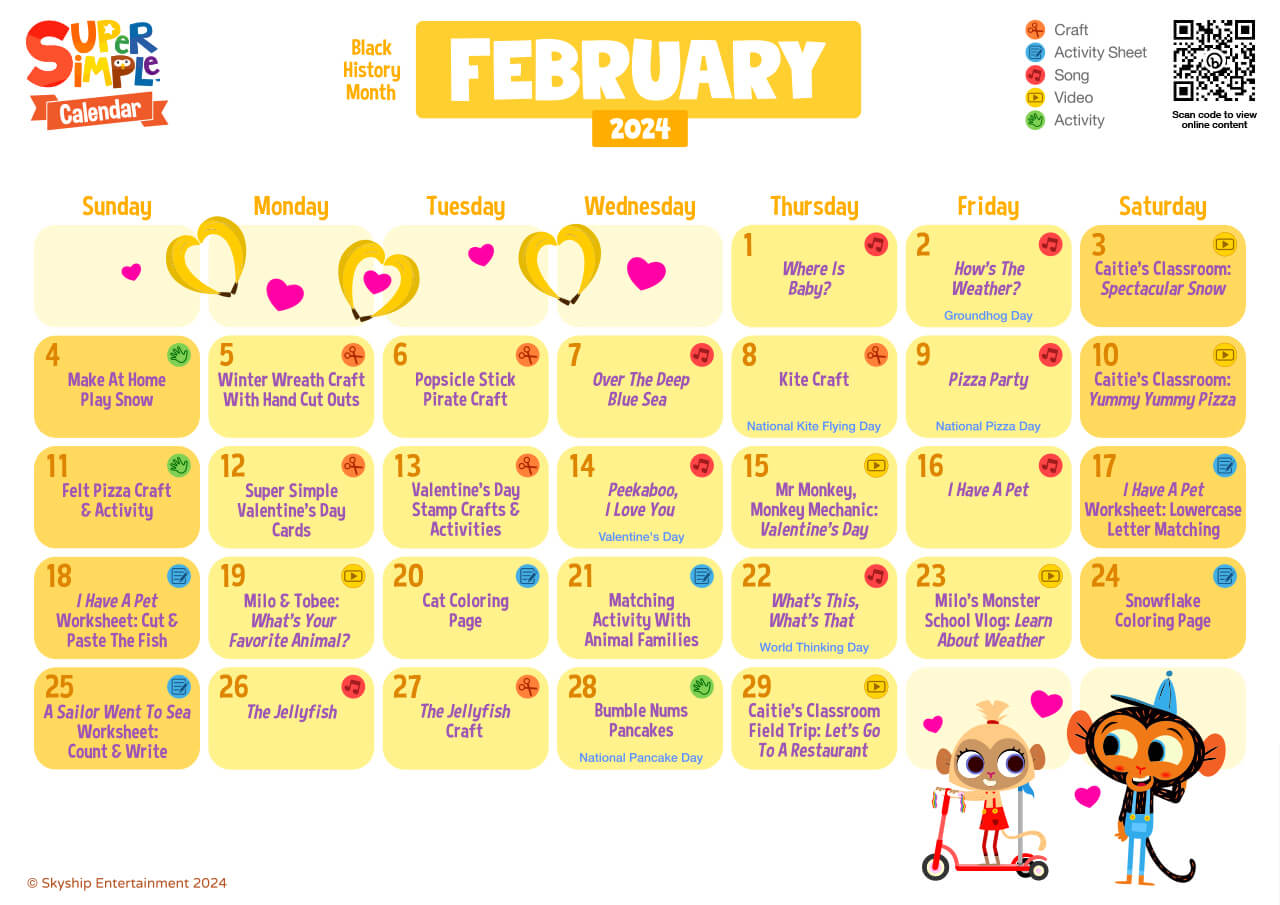 Super Simple Calendar - February 2024