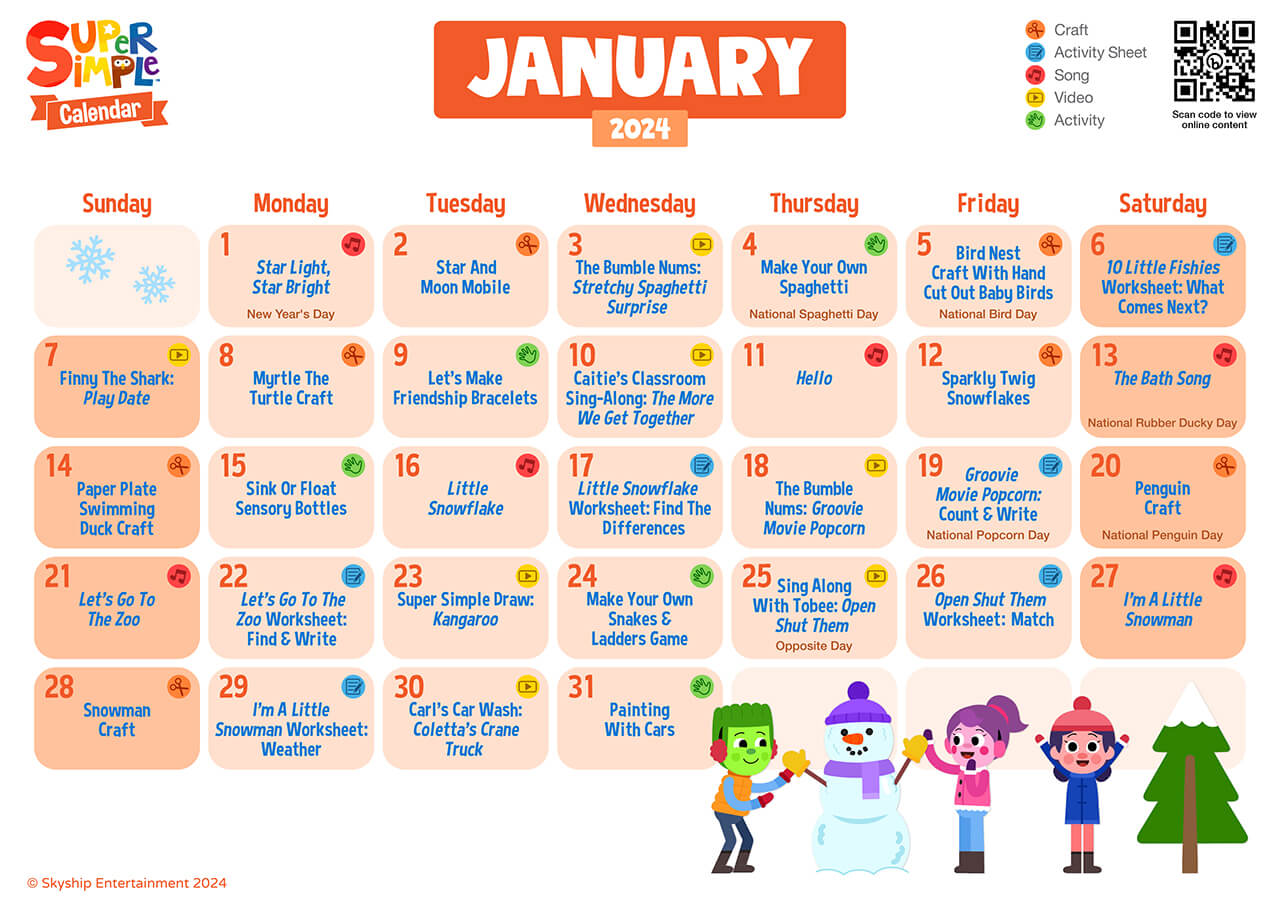 Super Simple Calendar - January 2024