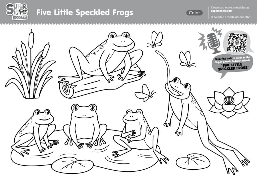 Super Simple Podcast - Five Little Speckled Frogs Coloring Page