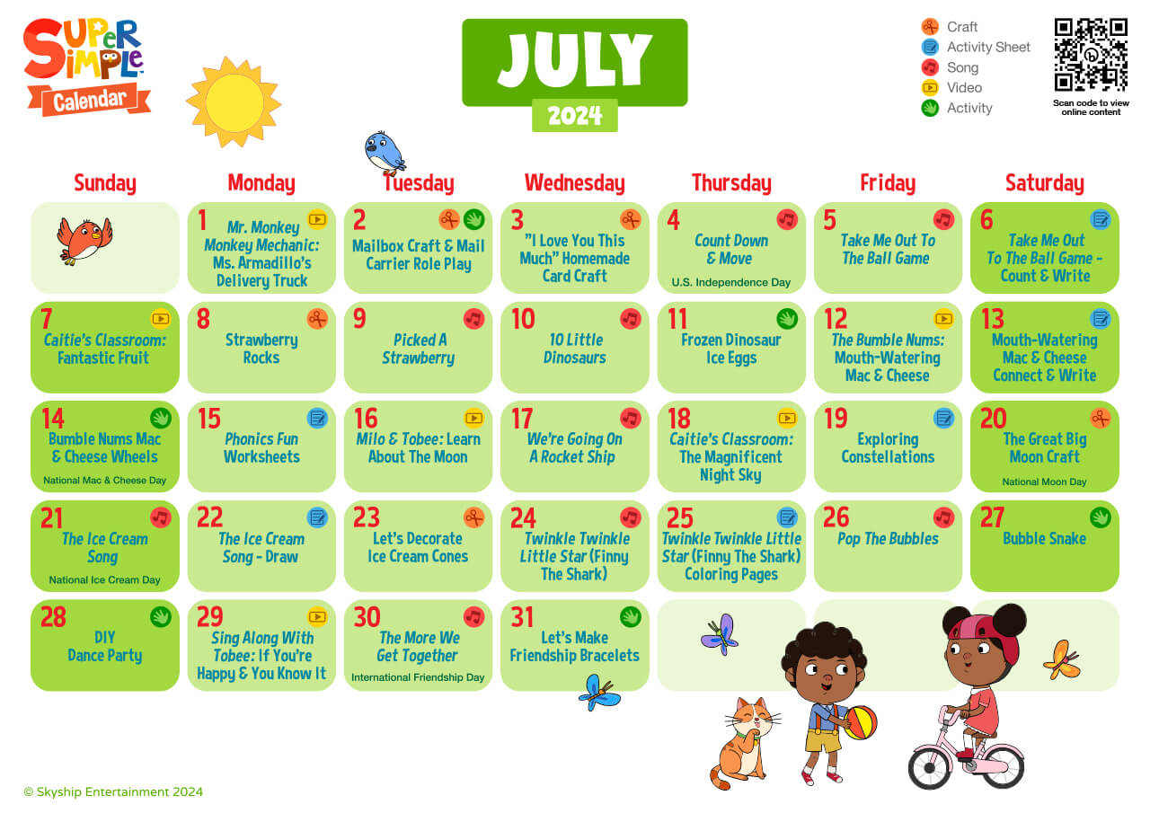 Super Simple Calendar - July 2024