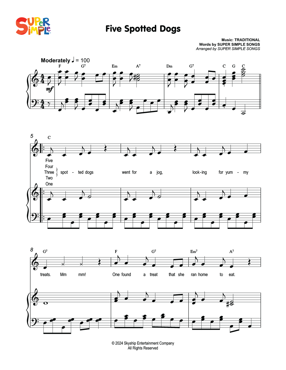 Five Spotted Dogs Sheet Music - Super Simple