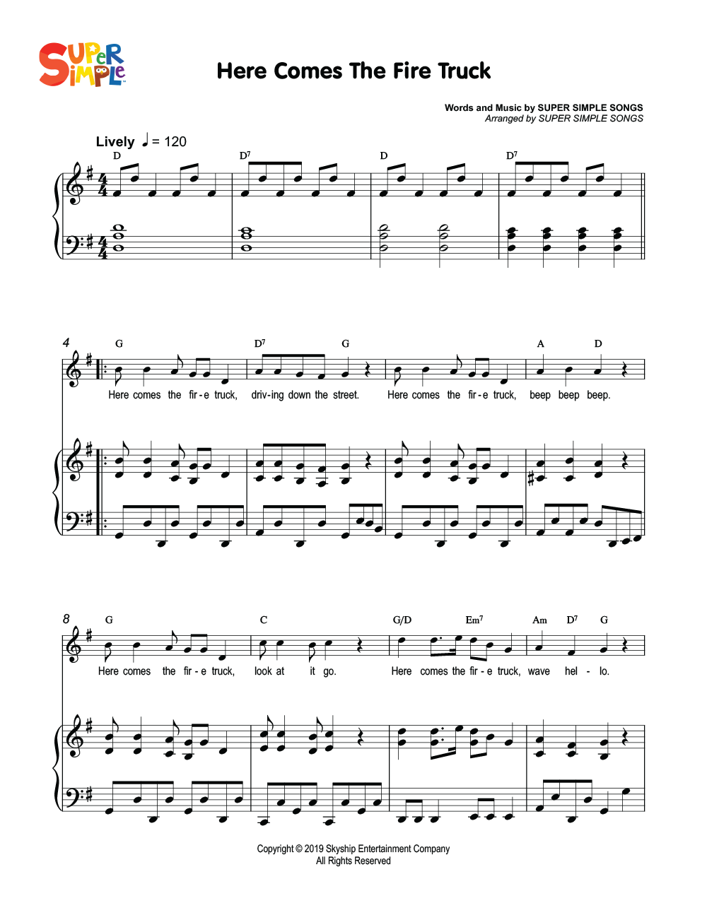 Here Comes The Fire Truck Sheet Music - Super Simple