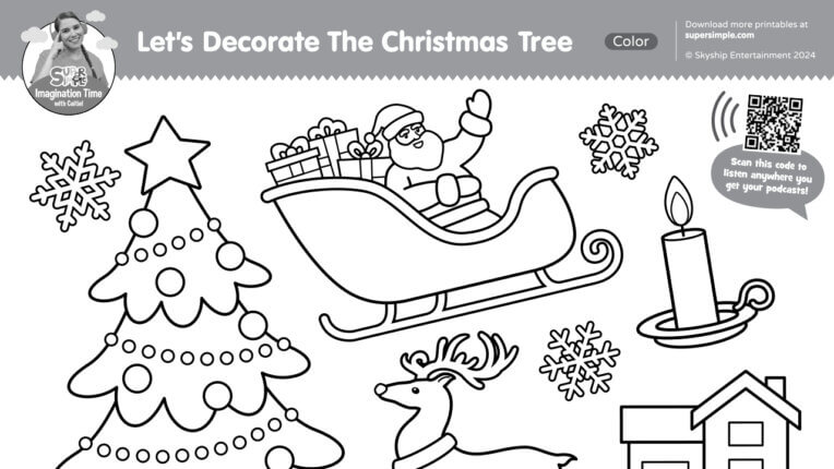 Imagination Time - Let's Decorate The Christmas Tree Coloring Page