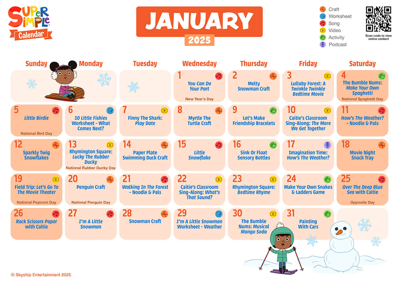 Super Simple Calendar - January 2025