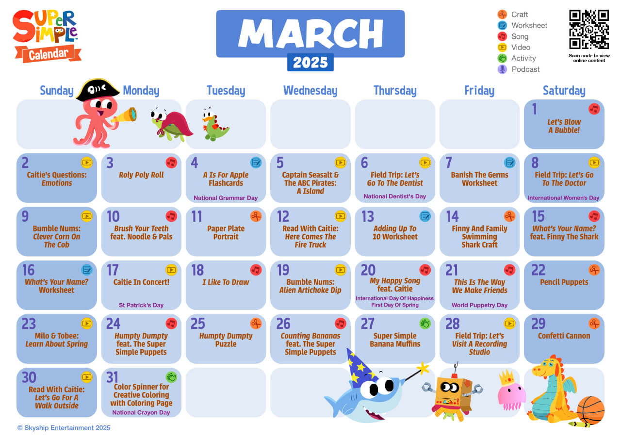 Super Simple Calendar - March 2025