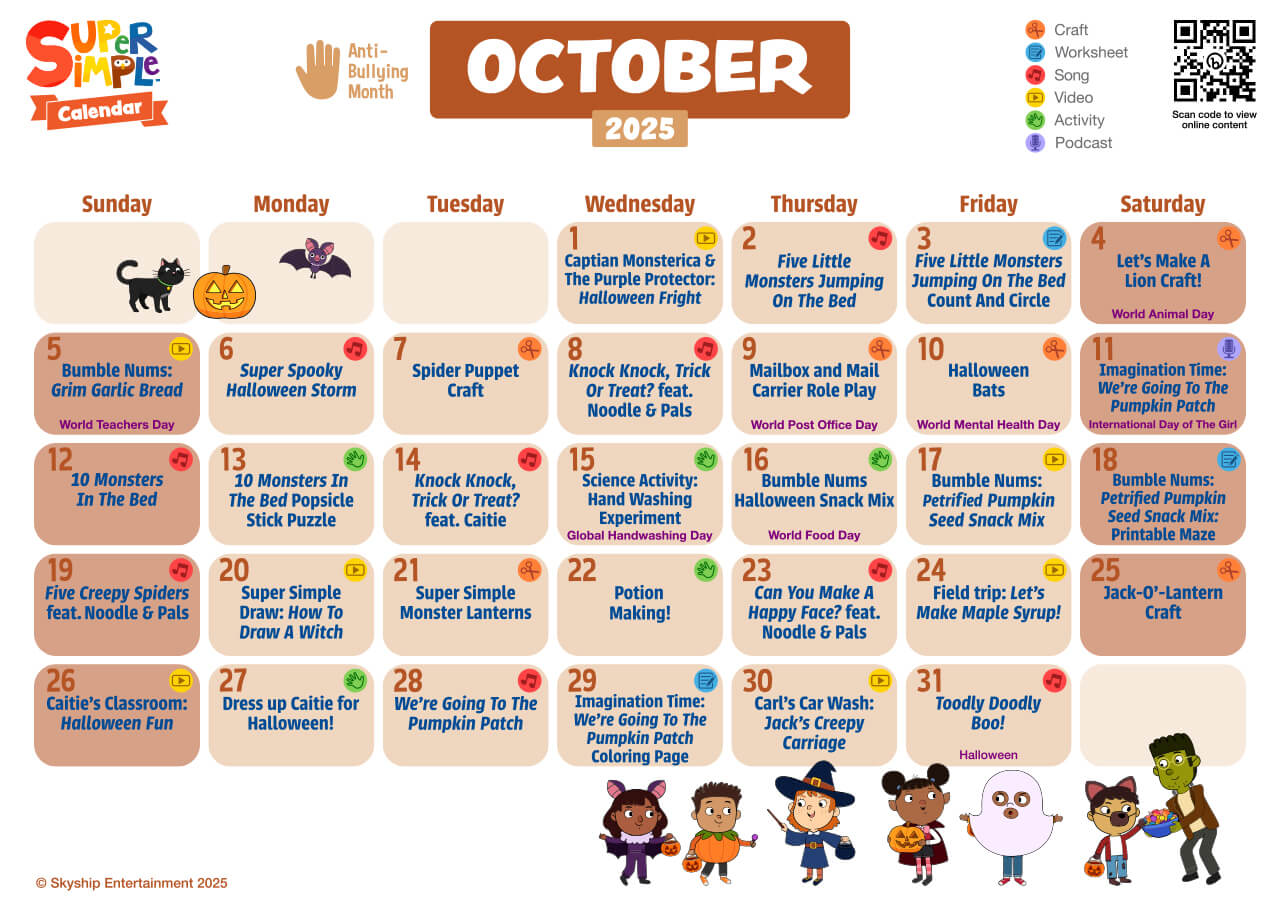 Super Simple Calendar - October 2025