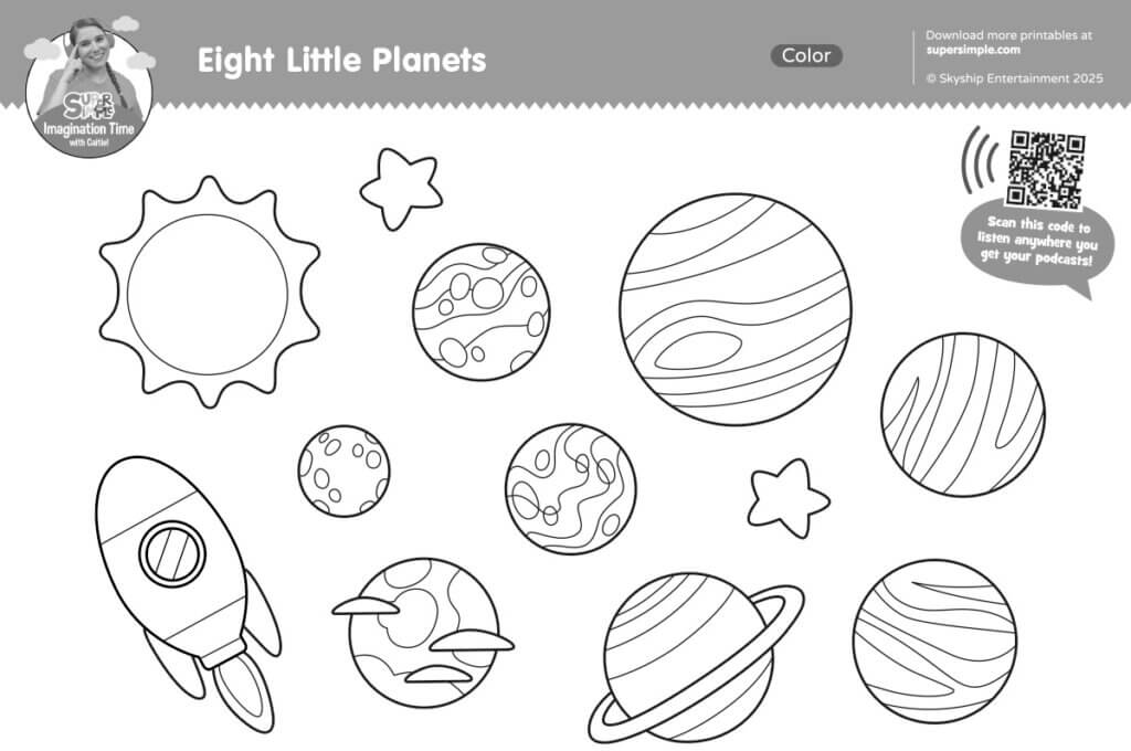 8 Little Planets Coloring Page