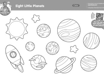 8 Little Planets Coloring Page