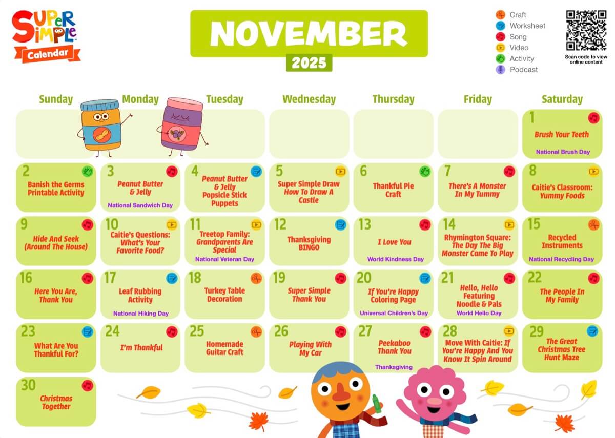 Super Simple Calendar - November 2025