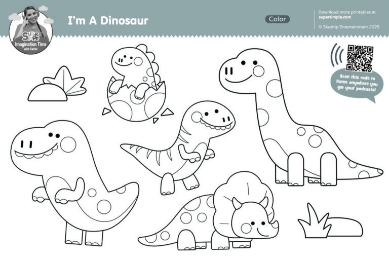 Imagination Time - I Am A Dinosaur Coloring Page - Super Simple