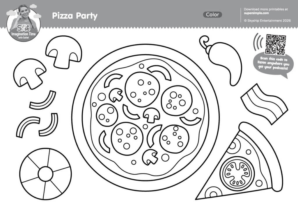 Imagination Time - Pizza Party Coloring Page