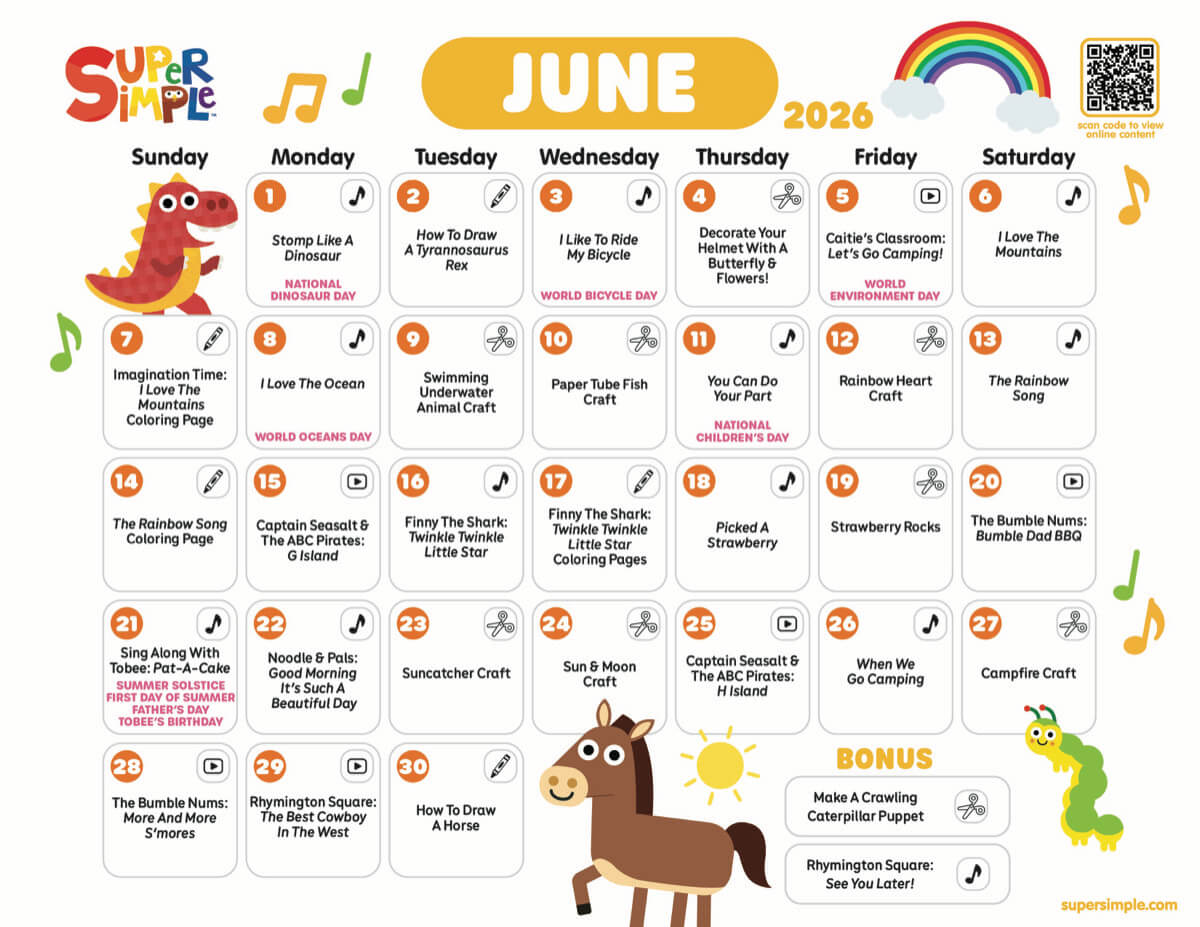 Super Simple Calendar - June 2026