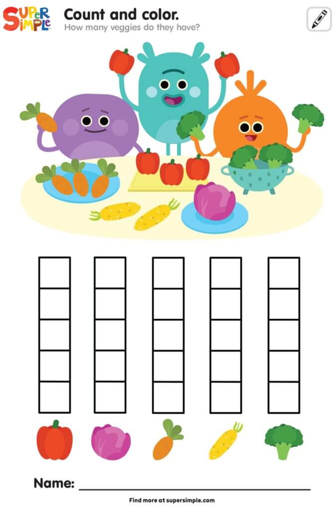 I Love Eating Vegetables - Count And Color Worksheet