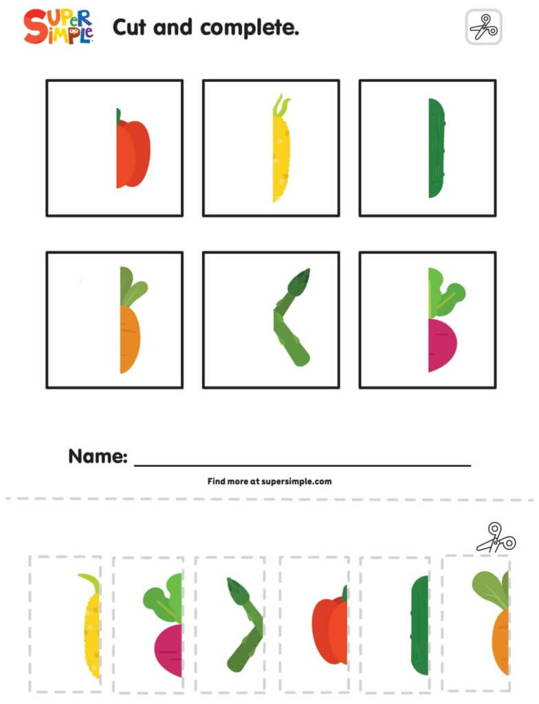 I Love Eating Vegetables - Cut And Complete Worksheet