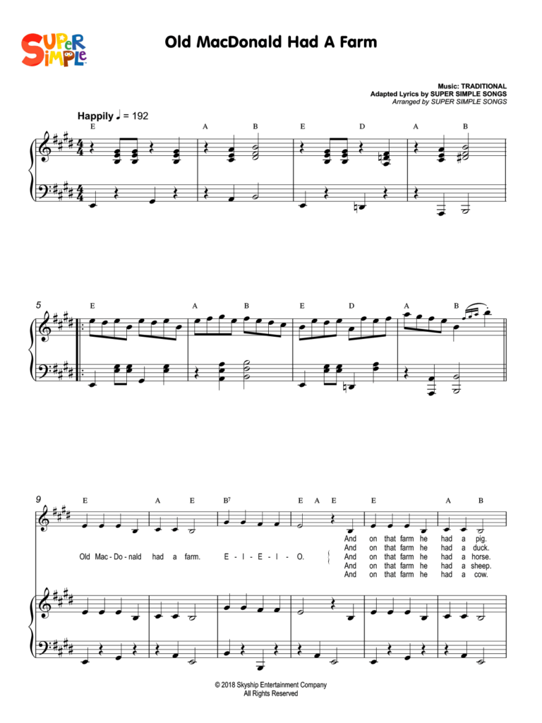 Old MacDonald Had A Farm Sheet Music