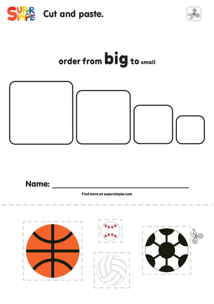 Sports! - Cut And Paste (Big To Small) Worksheet
