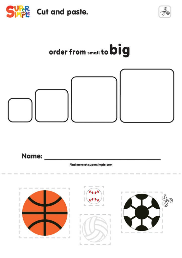 Sports! - Cut And Paste (Small To Big) Worksheet