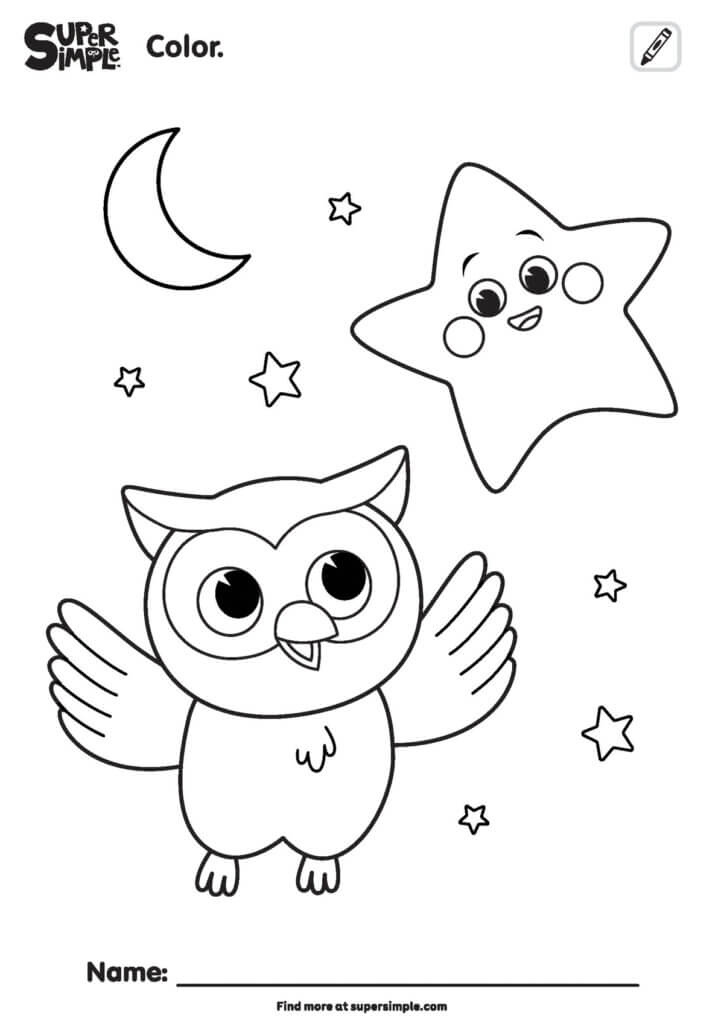 Star & Owl Coloring Pages