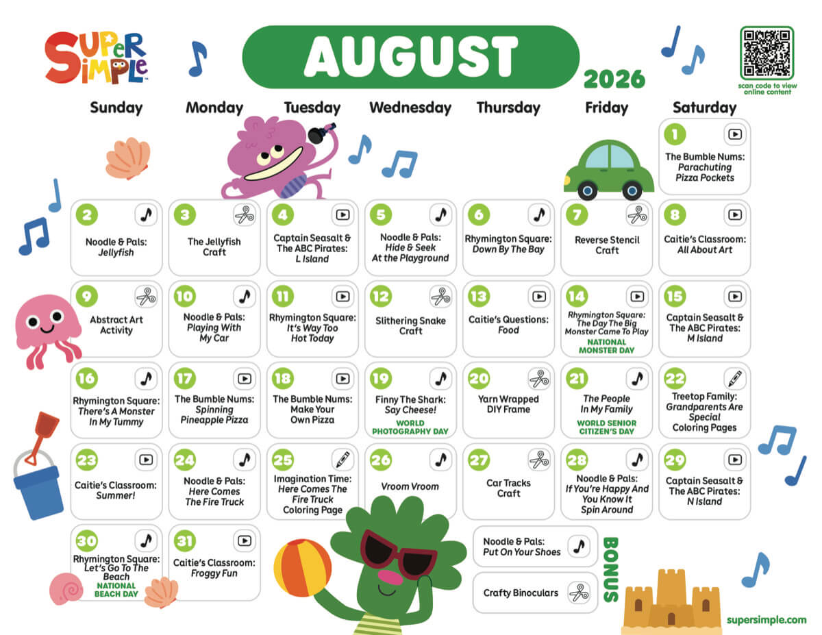 Super Simple Calendar - August 2026