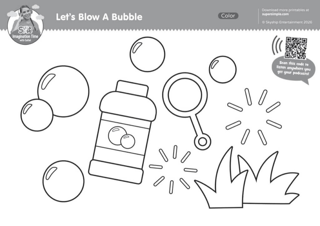 Imagination Time - Let's Blow A Bubble Coloring Page