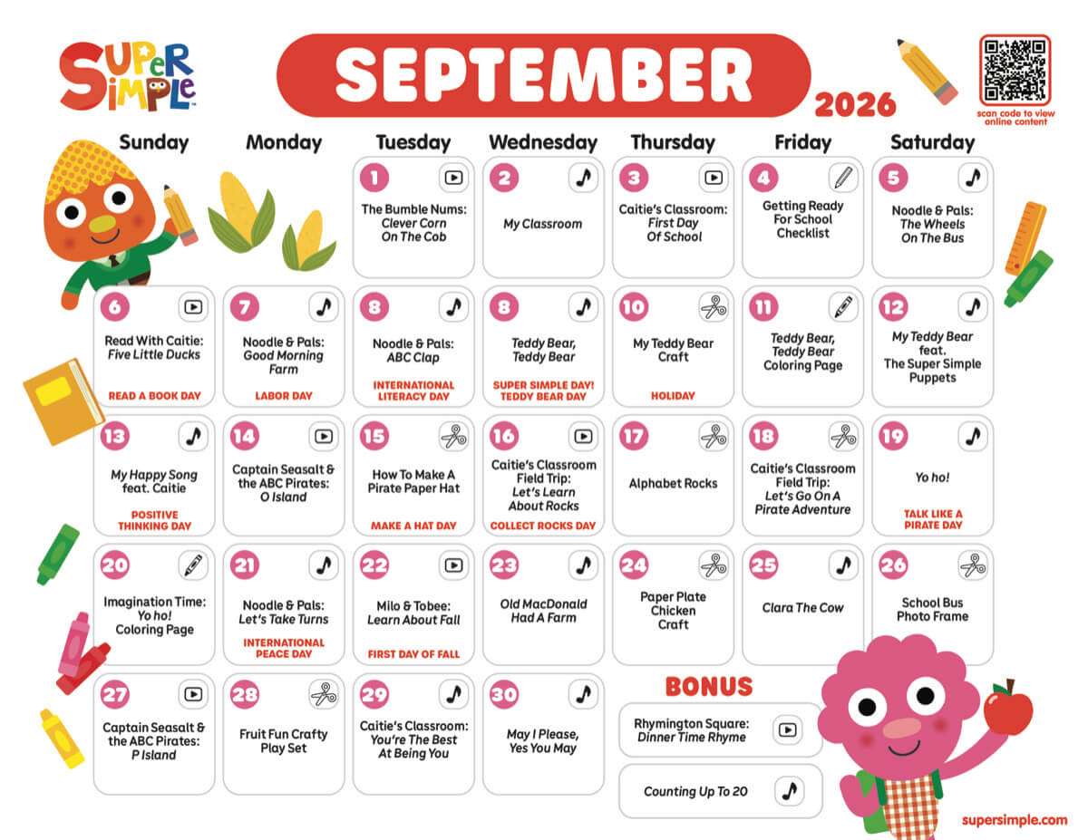 Super Simple Calendar - September 2026