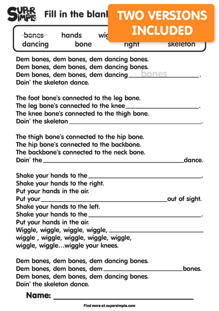 The Skeleton Dance - Fill In The Blank Worksheets