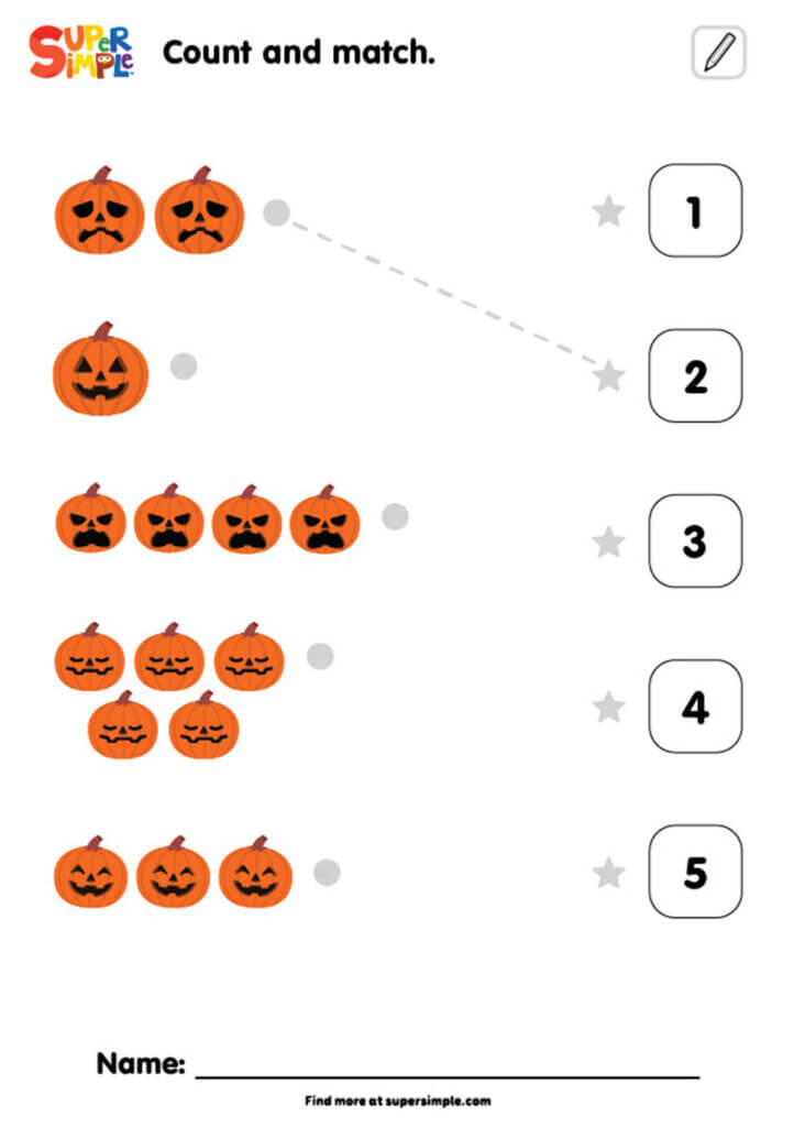 Five Little Pumpkins - Count And Match Worksheet