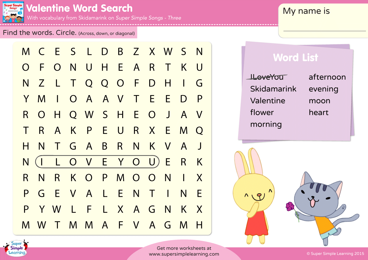 Valentine Word Search - Super Simple