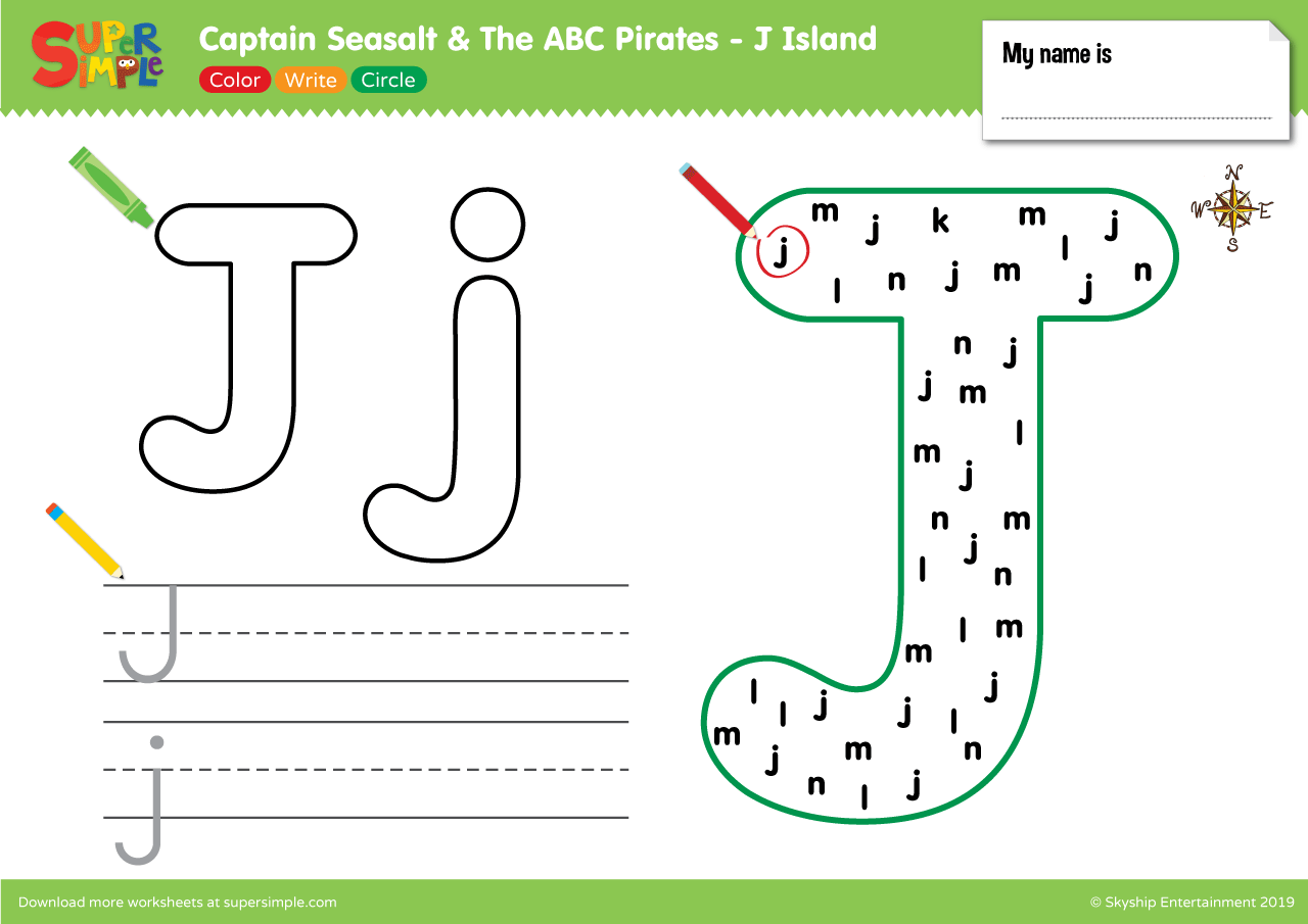 Captain Seasalt And The ABC Pirates "J" - Color, Write, Circle - Super Simple