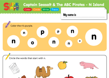 Captain Seasalt And The ABC Pirates "N" - Color, Circle, Write, Trace