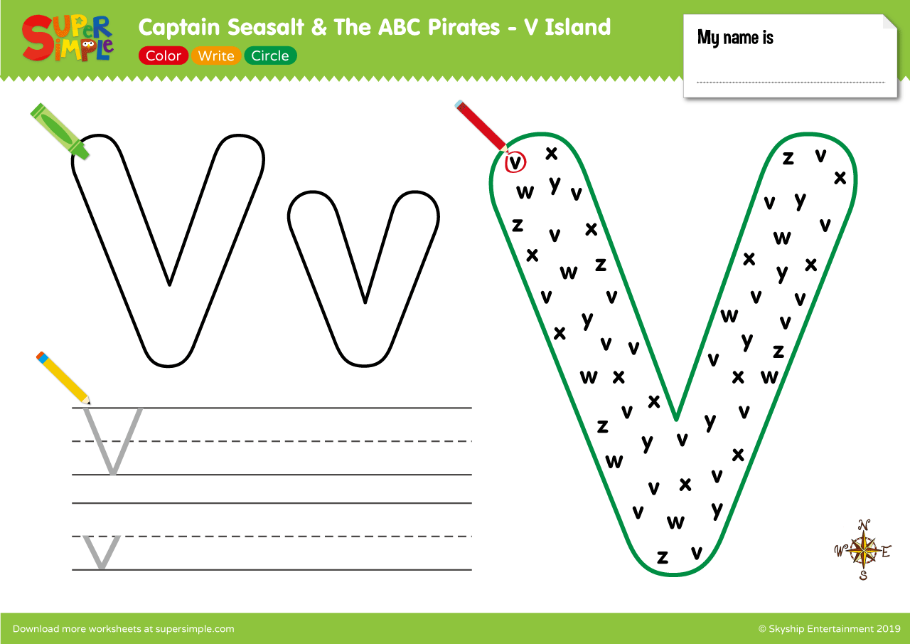 Captain Seasalt And The ABC Pirates "V" - Color, Write, Circle - Super