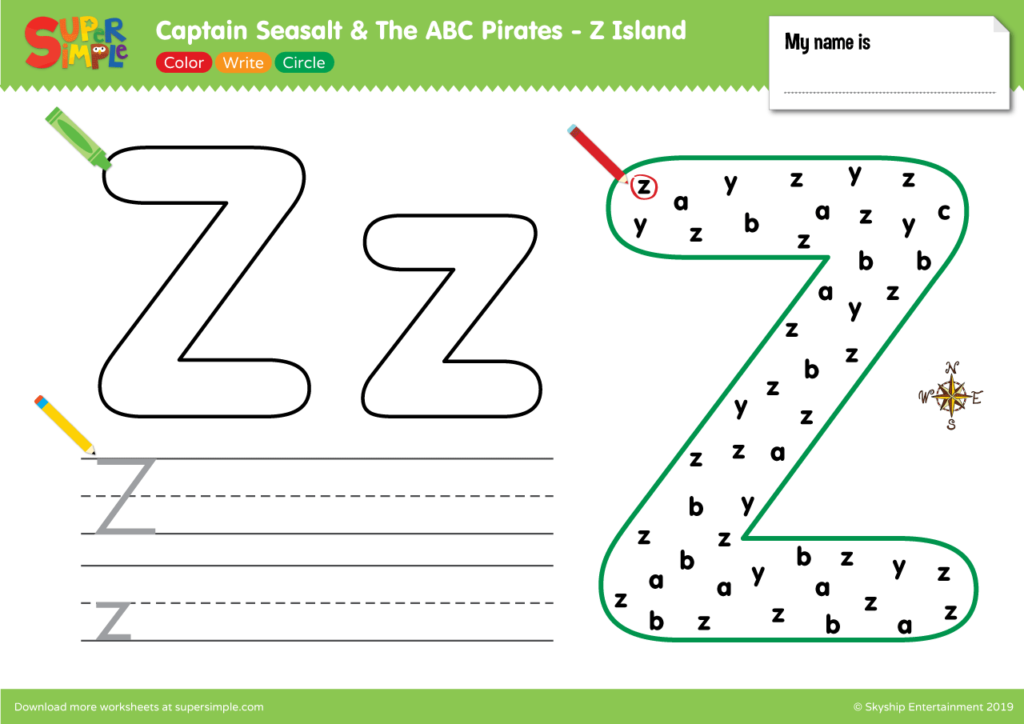 Captain Seasalt And The ABC Pirates "Z" - Color, Write, Circle